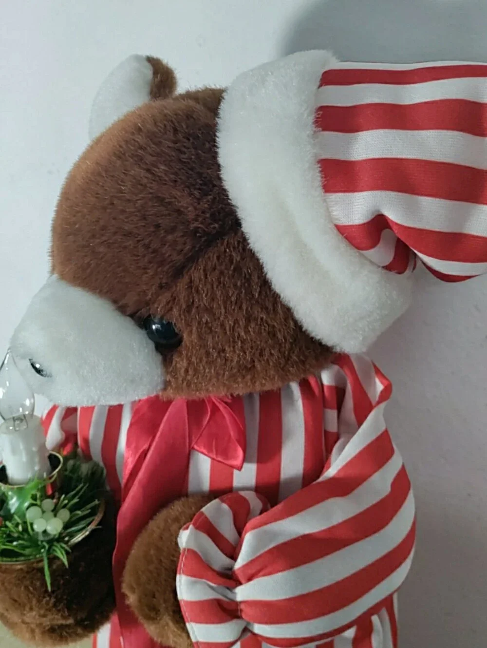 Vintage Telco Christmas Motionette Teddy Bear w/Candy Cane Striped Pajamas 24